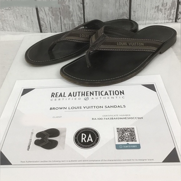 Louis Vuitton Mens Brown Open Toe Slip On Flip Flop Sandals Size 8.5  / Coa - Picture 1 of 5